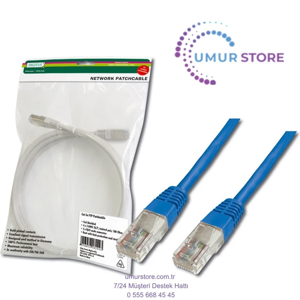 Patch Kablo, Utp, Cat. 5e, 7 Metre, Awg 26/7, Mavi Renk, 3p Sertifikalı ürün görseli 1