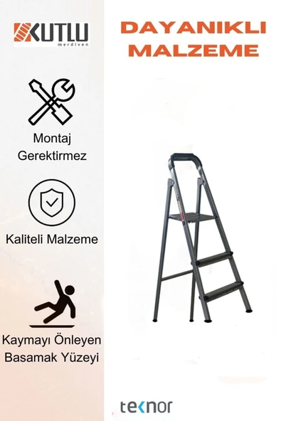 Kutlu Dayanıklı 2+1 Metal Basamaklı Merdiven - 3