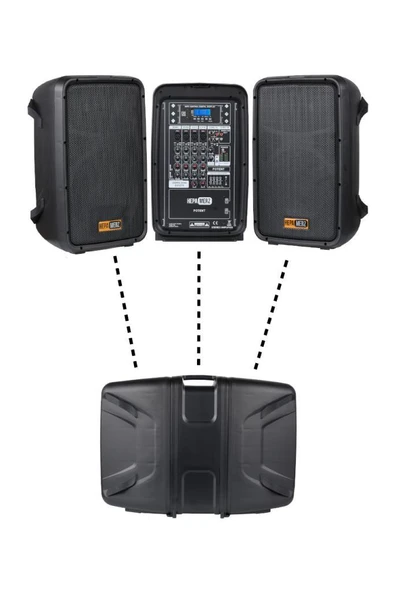 Hepa Merz Potent Kompakt Portatif Ses Sistemi Mixer Çift Hoparlör ve Çift Mikrofon 1000W - 4