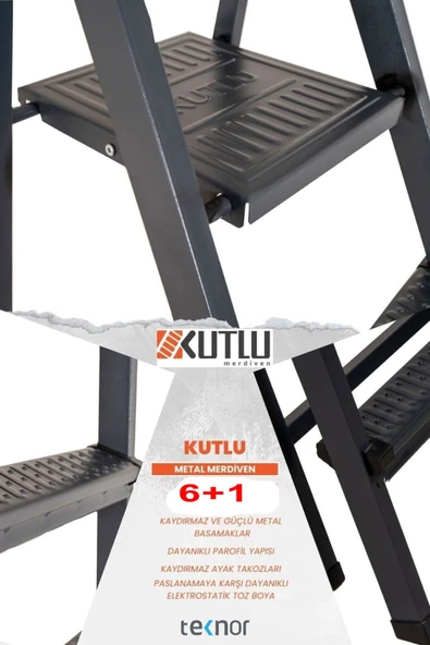 Kutlu Dayanıklı 6+1 Metal Basamaklı Merdiven - 5