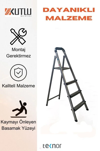 Kutlu Dayanıklı 3+1 Metal Basamaklı Merdiven - 3