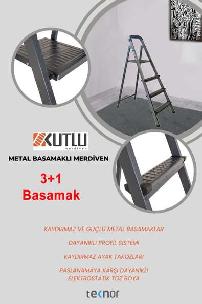 Kutlu Dayanıklı 3+1 Metal Basamaklı Merdiven - 4