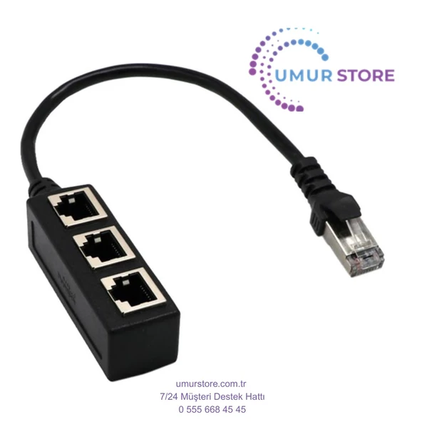 RJ45 Y Splitter Adaptörü 1 Ila 3 Port Cat 5 / Cat 6 Lan Ethernet Soket