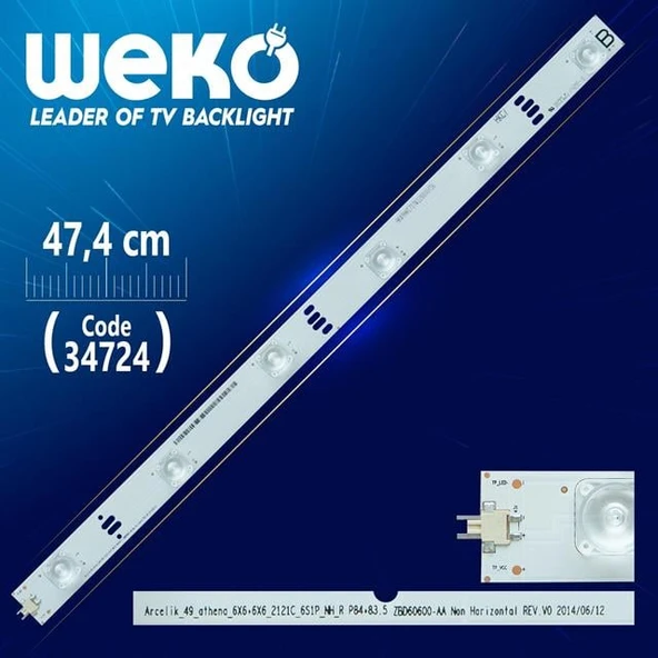 ARCELİK_49_ATHENA_6X6+6X6_2121C_6S1P_NH_R P84+83.5 - ZBD60600-AA - 47.4 Cm 6 Ledli - WK-18 Led Tv Bar ürün görseli 1