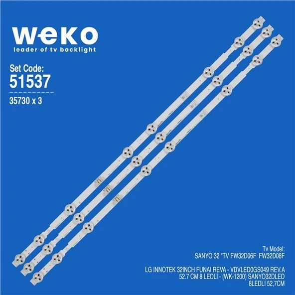 Wkset-6537 35730X3 Lg Innotek 32Inch Funaı Reva - Vdvled0gs049 Rev.A  3 Adet Led Bar - 1