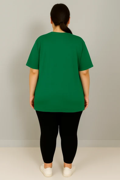 Kadın Büyük Beden Kısa Kollu Bisiklet Yaka Basic Oversize T-shirt 1977-25