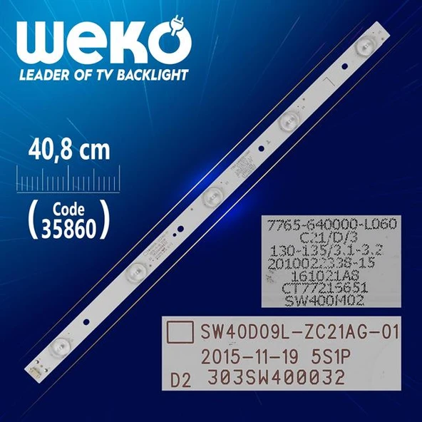 SW40D09L-ZC21AG-01 - 5S1P - 303SW400032 - L TYPE  (40.8 Cm) - 5 Ledli - (WK-1322) Tv Led Bar ürün görseli 1
