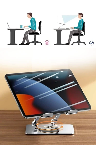 360 Derece Dönebilen Yükseltilmiş Masaüstü Ayarlanabilir  Metal Tablet Standı - Resim 8