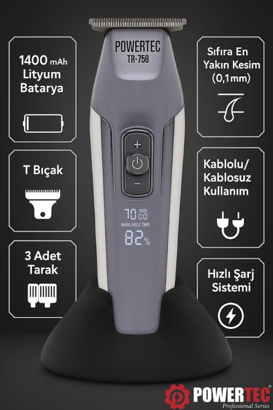 POWERTEC Tr-758 Profesyonel Sakal Ense Tıraş Makinesi (0.1mm - Sıfıra En Yakın) - 4