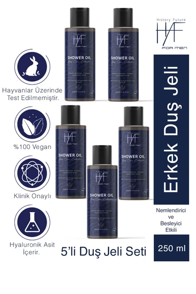 History And Future Erkeklere Özel Derin Temizlik Ferahlatıcı Bakım Nemlendirici Etkili Besleyici Duş Jeli Seti 250ml x5