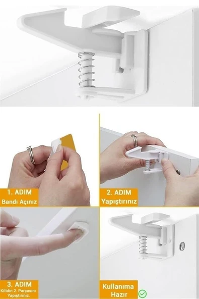 Bebek Çocuk Güvenliği Korumalı Yapışkan Çekmece ve Dolap İçin Tutucu Gizli Güvenlik Kilidi - Resim 7