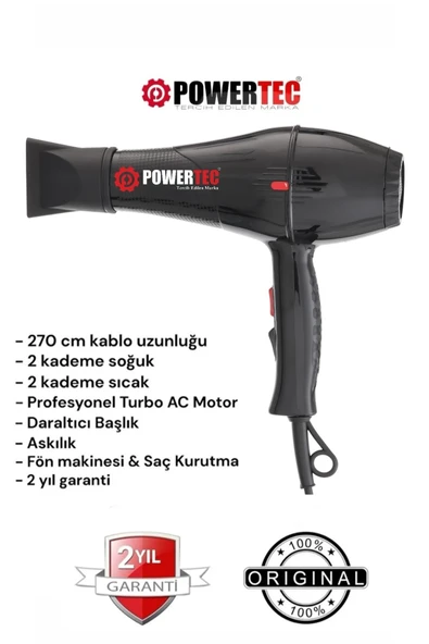 POWERTEC TR-701 Kuaför Tipi Profesyonel Fön Makinesi 2500 Performans - 1