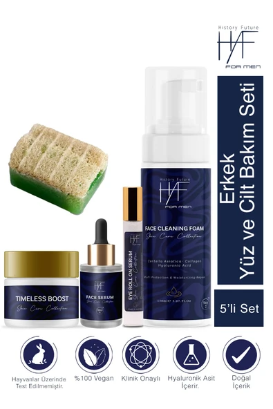 History And Future Erkek 5'li Yüz Bakım Seti:göz Roll-on Yüz Serumu Peeling Sabun Yüz Temizleme Köpüğü Yüz Bakım Kremi