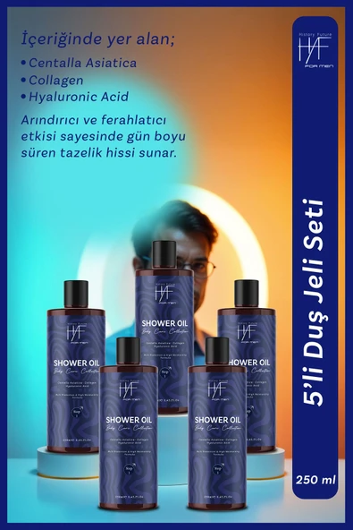 History And Future Erkeklere Özel Derin Temizlik Ferahlatıcı Bakım Nemlendirici Etkili Besleyici Duş Jeli Seti 250ml x5 - 2