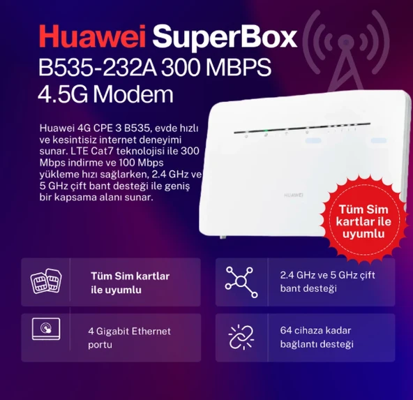 Huawei Superbox B535-232 300 Mbps 4.5G Modem (2 Yıl Huawei Türkiye Garantili) - 1