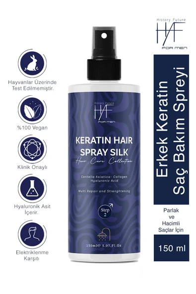 History And Future Erkek Keratin Saç Bakım Spreyi Güçlü Parlak Ve Hacimli Saçlar Için Elektriklenme Karşıtı Sprey 150ml