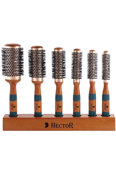 Hector Vent Sehpalı Kaucuk ve Seramik Kaplı Termal Gövdeli 6 lı Saç Fırça Seti ürün görseli