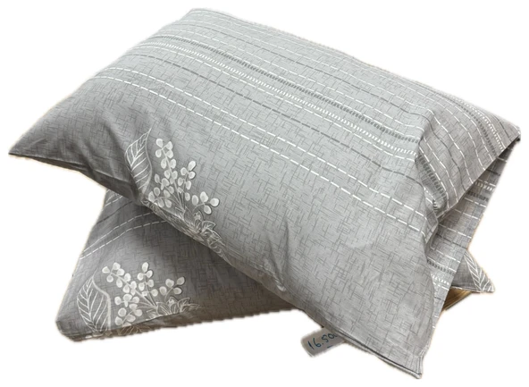 Clasy Ranforce %100 Pamuk 2 Adet Yastık Kılıfı Çiçekli Gri - 1