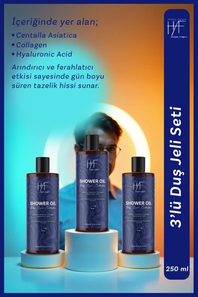 History And Future Erkeklere Özel Derin Temizlik Ferahlatıcı Bakım Nemlendirici Etkili Besleyici Duş Jeli Seti 250ml x3 - 2