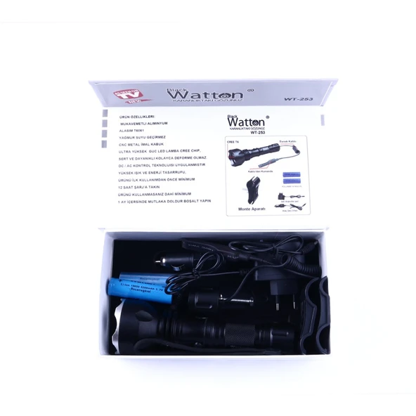 Orjinal 600 Lümen Tx6 Şarjlı Özel Avcı Feneri Watton Wt-253 - Resim 4