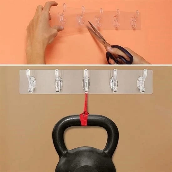 İpek Yıldızı® 5'li Güçlü Yapışkanlı Şeffaf Duvar Askısı Banyo Mutfak Düzenleyici Pratik Askılık - Resim 4