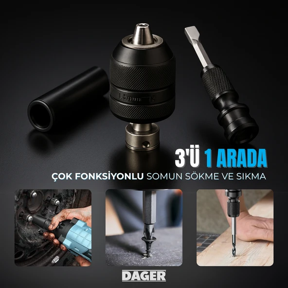 Dager BLAST 21V Kömürsüz Akülü Darbeli Somun Sıkma Makinesi - Çift 3.0Ah Akü + Mandren + Lokma + 45 Parça Full Set - 450 Nm Tork - 5