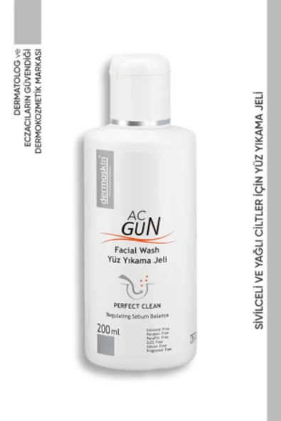 DERMOSKIN Acgun Sivilce ve Akneli Ciltler için Yüz Yıkama Jeli 200 ml 8697796000011 - 1