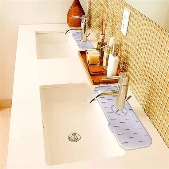 İpek Yıldızı® Lavabo İçin Silikon Esnek Mat Musluk Sapı Damlama Tutucu Raf Mutfak Tezgahı Sıçrama Koruma - Resim 2