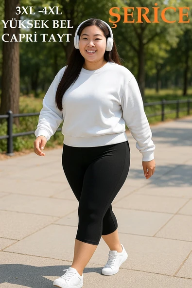 Kadın Büyük Beden 1. Kalite Likralı Kapri Tayt ( 3XL - 4XL )