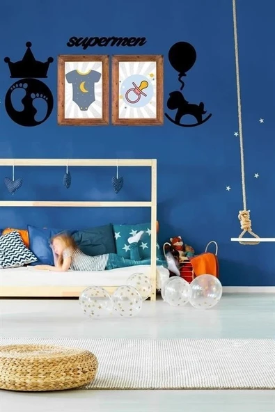 İpek Yıldızı® DECO103 Supermen Dekoratif Duvar Süsü Tablo Aksesuar Ahşap Tasarım Hediye Pano Sticker Seti - 7