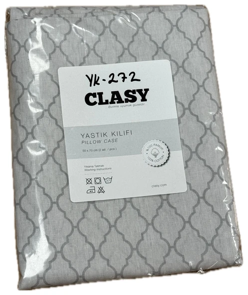 Clasy Ranforce %100 Pamuk 2 Adet Yastık Kılıfı Çizgili Desenli Gri - 2