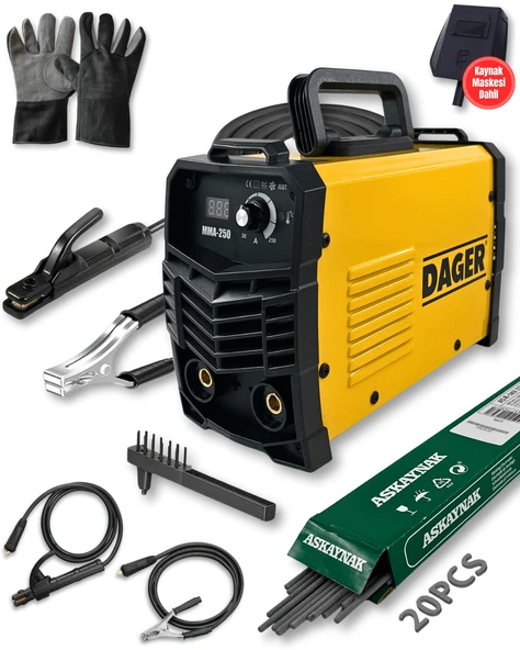 Dager MMA250 250 Amper Inverter Mini Çanta Kaynak Makinesi Seti - IGBT - Dijital Ekran - Elektrod + Maske + Eldiven