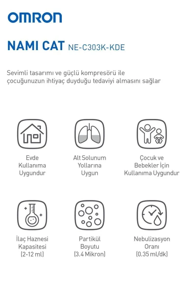 OMRON Nami Cat Çocuklara Uygun Sevimli Nebülizatör 4015672112452 - Resim 3