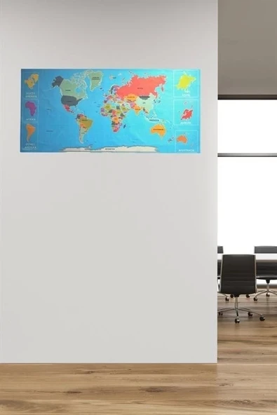 İpek Yıldızı® RenkliAtlas DünyaHaritası Manyetik Yapıştırıcı Gerektirmeyen Duvar Stickerı 118 CM * 56 CM - Resim 8