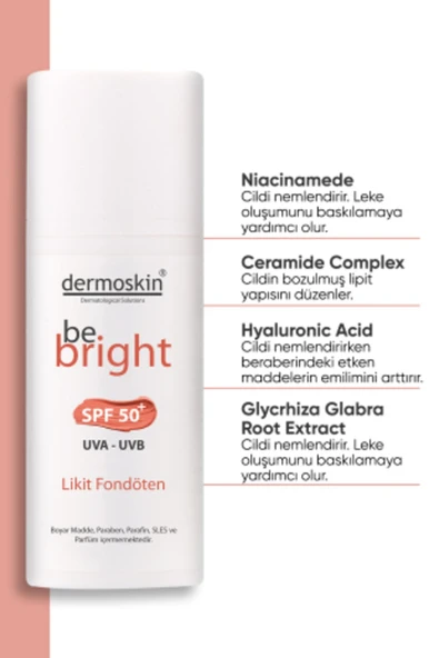 DERMOSKIN Be Bright Spf50+ Likit Fondöten 33ml - Light 8697796000813 - Resim 2