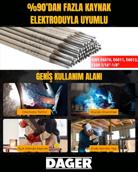 Dager MMA250 250 Amper Inverter Mini Çanta Kaynak Makinesi Seti - IGBT - Dijital Ekran - Elektrod + Maske + Eldiven - 6