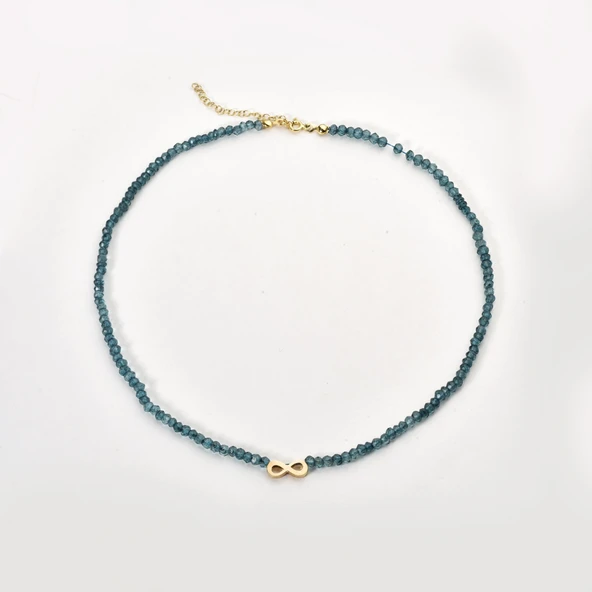 14 Ayar Altın Kaplama Neon Apatite Doğal Taşlı Sonsuzluk Gümüş Kolye - NGS00111 - 4