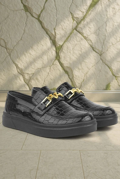 Rakerplus Siyah Rugan Tokalı Loafer Çocuk Klasik Ayakkabı ürün görseli