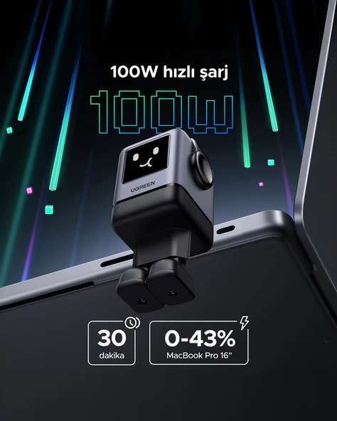 UGREEN Nexode Uno 100W Robot GaN Hızlı Şarj Cihazı 3xUSB-C, 1xUSB-A, Gri, 45515B - 5