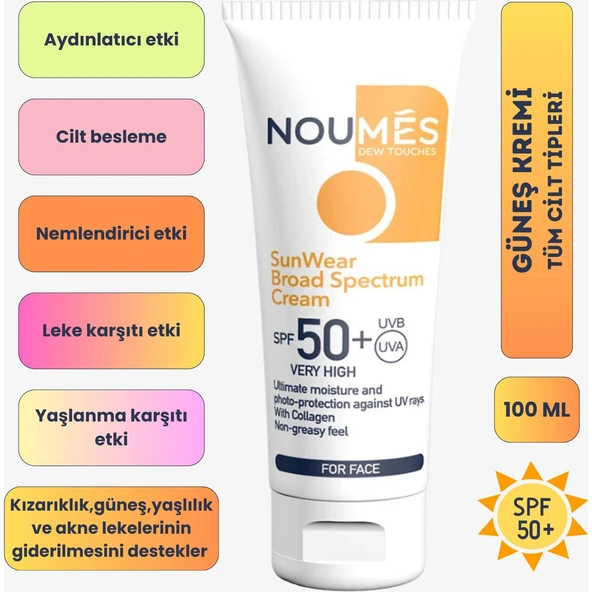 Noumes Güneş Koruyucu Yüz Kremi SPF50+ 100 ml 8684225240018 ürün görseli