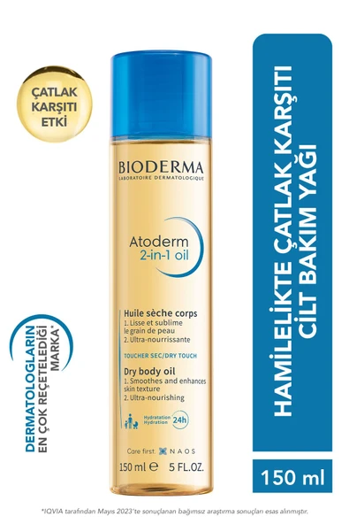 BIODERMA Atoderm 2-in-1 Body Oil Hamileler İçin Çatlak Önleyici Nemlendirici Besleyici Cilt Bakım Yağı 150 ml