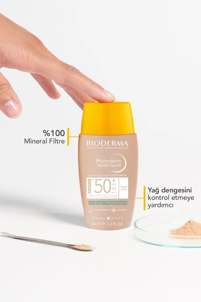 BIODERMA Photoderm Nude Touch SPF50+ Light Karma Yağlı Ciltler Kapatıcı Etkili Renkli Güneş Kremi 40 ml 3701129803448 - Resim 3