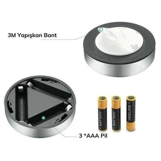 İpek Yıldızı® Kablosuz Spot Pilli Dokunmatik Led Lamba 3 Ledli Dolap Lambası - 3