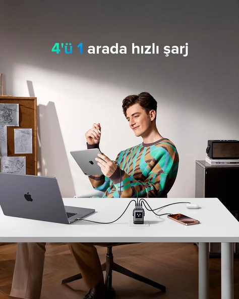 UGREEN Nexode Uno 100W Robot GaN Hızlı Şarj Cihazı 3xUSB-C, 1xUSB-A, Gri, 45515B - 8