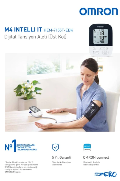 OMRON M4 Intelli It, 2 Kullanıcılı, Akıllı Telefonlar Ile Uyumlu Üst Koldan Ölçer Tansiyon Aleti 4015672111776 - Resim 3