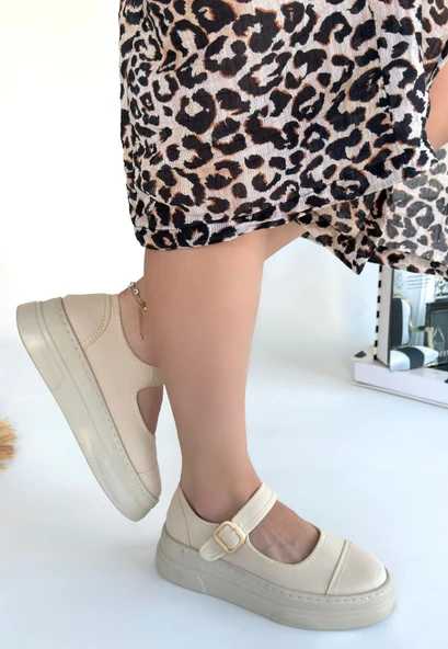 Pabucmarketi Bej Keten Tokalı Kadın Günlük Ayakkabı - Resim 3