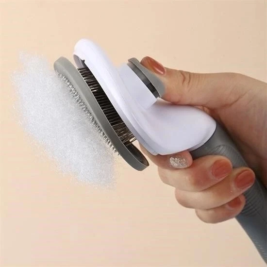 İpek Yıldızı® Kedi Köpek Tüy Toplayıcı Kendini Temizleyebilen Ergonomik Rahat Evcil Hayvan Tarağı Gri - Resim 6