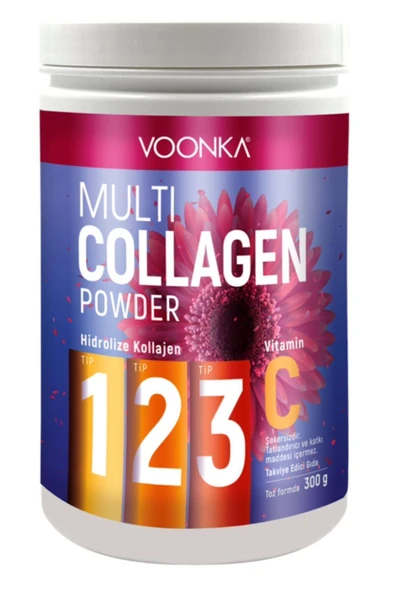 VOONKA Multi Collagen Powder Hidrolize Kollajen Tip 1 2 3 Vitamin C 300 gr - Resim 2