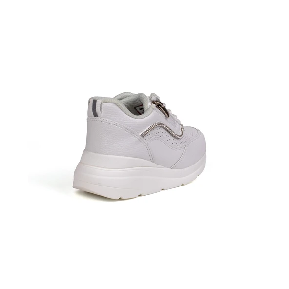 Kız Çocuk Beyaz Fermuarlı Bağcıklı Taşlı Sneaker Dolgu Taban Rahat Spor Ayakkabı - 5