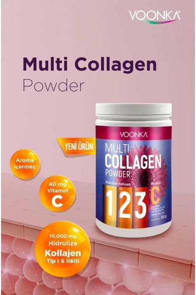 VOONKA Multi Collagen Powder Hidrolize Kollajen Tip 1 2 3 Vitamin C 300 gr ürün görseli